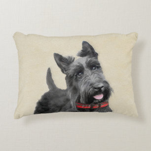 Scottish Terrier Painting - Cute Original Dog Art Decorative Pillow