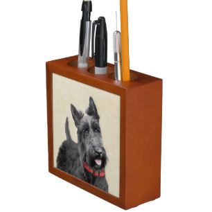 Scottish Terrier Painting - Cute Original Dog Art Desk Organizer