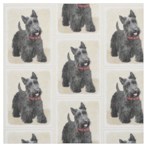 Scottish Terrier Painting - Cute Original Dog Art Fabric