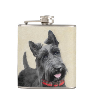 Scottish Terrier Painting - Cute Original Dog Art Flask
