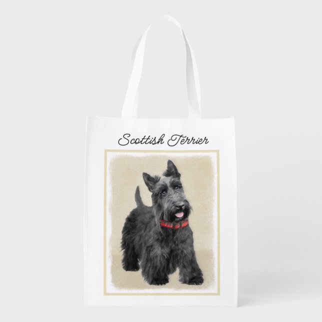 Scottish Terrier Painting - Cute Original Dog Art  Grocery Bag (Back)