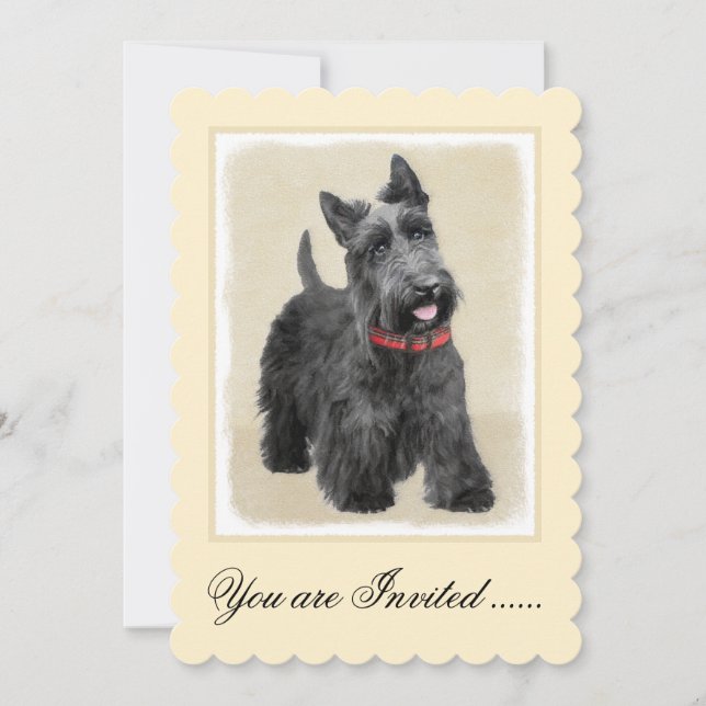 Scottish Terrier Painting - Cute Original Dog Art Invitation (Front)