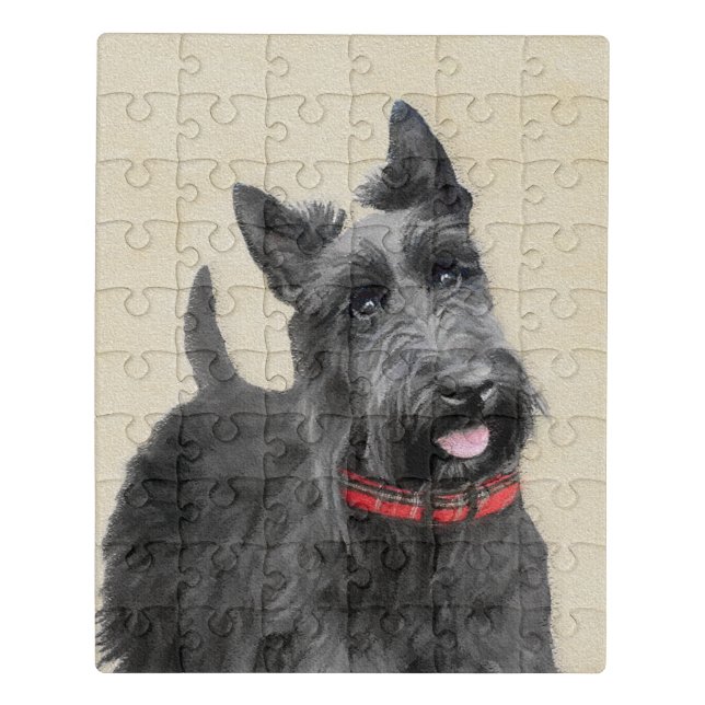 Scottish Terrier Painting - Cute Original Dog Art Jigsaw Puzzle (Puzzle Vertical)