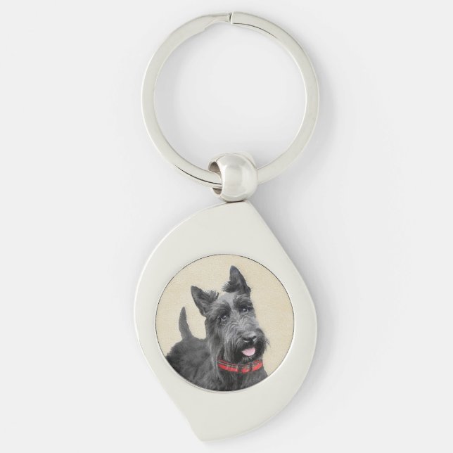Scottish Terrier Painting - Cute Original Dog Art Keychain (Front)