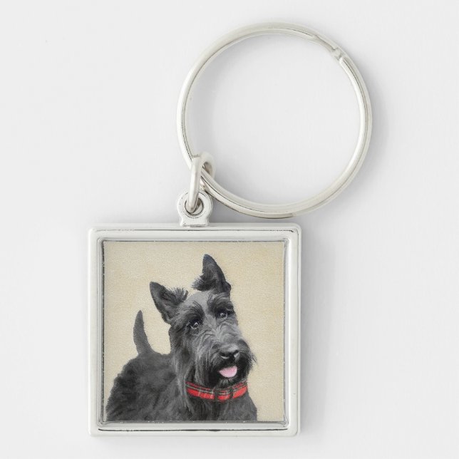 Scottish Terrier Painting - Cute Original Dog Art Keychain (Front)