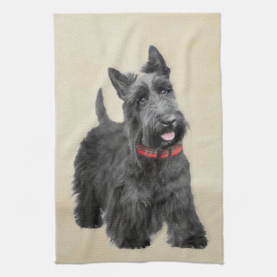 Scottish Terrier Painting - Cute Original Dog Art Kitchen Towel