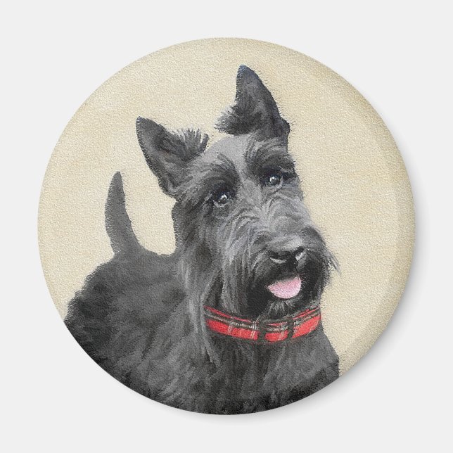 Scottish Terrier Painting - Cute Original Dog Art Magnet (Front)