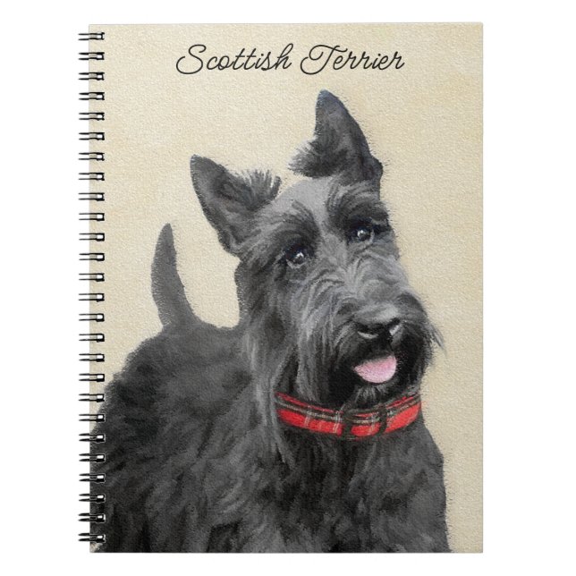 Scottish Terrier Painting - Cute Original Dog Art Notebook (Front)