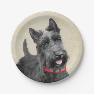Scottish Terrier Painting - Cute Original Dog Art Paper Plates