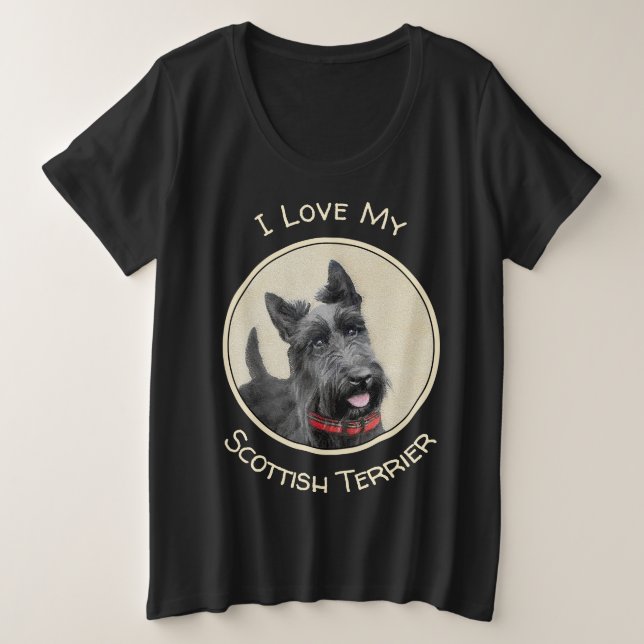 Scottish Terrier Painting - Cute Original Dog Art Plus Size T-Shirt (Design Front)