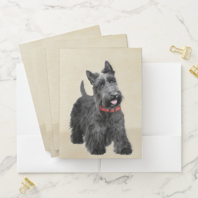 Scottish Terrier Painting - Cute Original Dog Art Pocket Folder (In Situ)