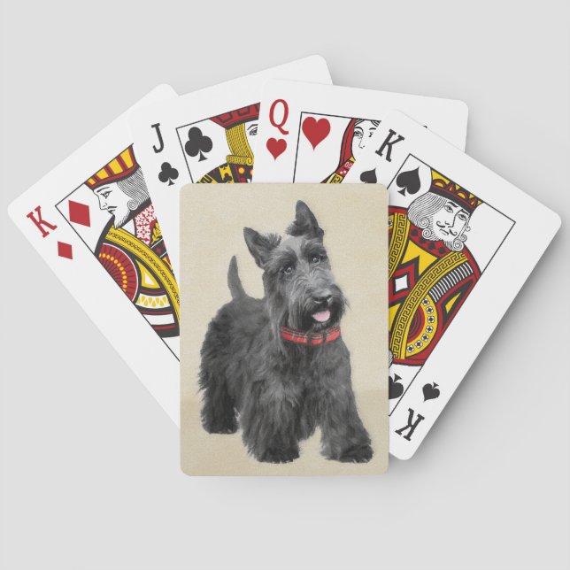 Scottish Terrier Painting - Cute Original Dog Art Poker Cards (Back)