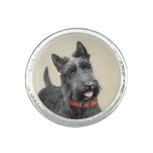 Scottish Terrier Painting - Cute Original Dog Art Ring
