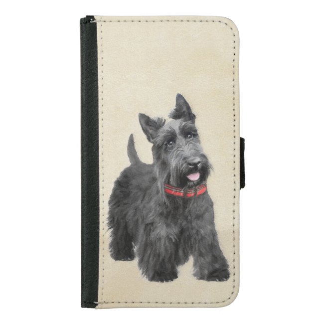 Scottish Terrier Painting - Cute Original Dog Art Samsung Galaxy Wallet Case (Front)