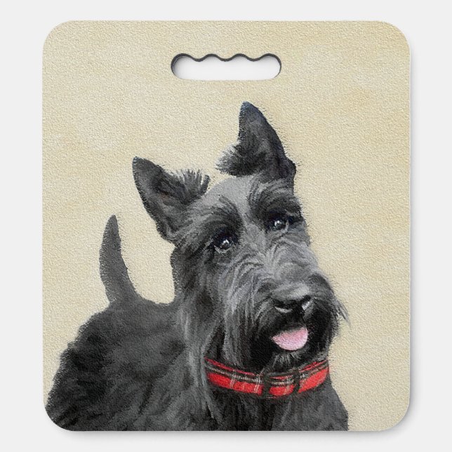 Scottish Terrier Painting - Cute Original Dog Art Seat Cushion (Front Vertical)