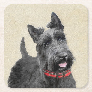 Scottish Terrier Gifts Drink Coasters Etched Glass Scottie Silhouette