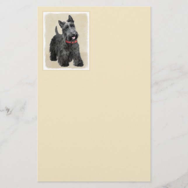 Scottish Terrier Painting - Cute Original Dog Art Stationery (Front)