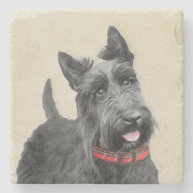 Scottish Terrier Painting - Cute Original Dog Art Stone Coaster (Front)