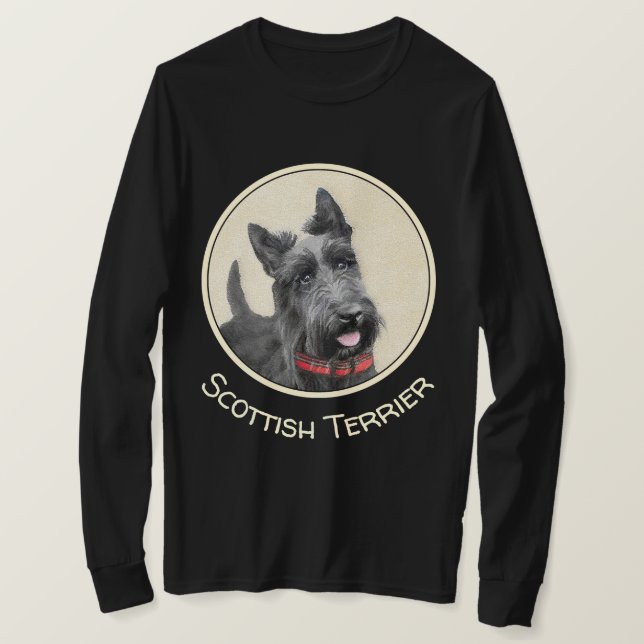 Scottish Terrier Painting - Cute Original Dog Art T-Shirt (Design Front)