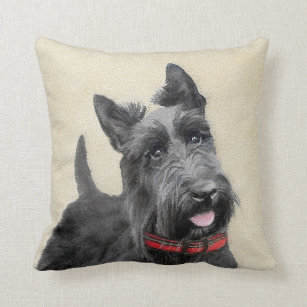 Scottish Terrier Painting - Cute Original Dog Art Throw Pillow