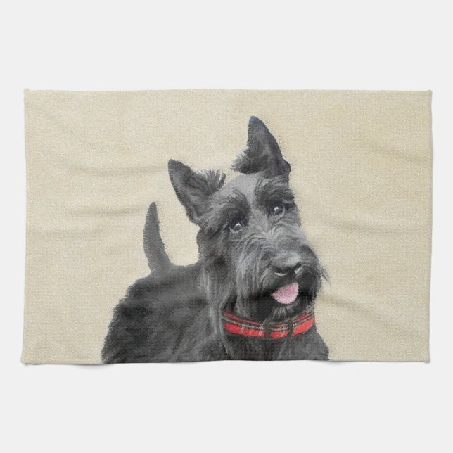 Scottish Terrier Painting - Cute Original Dog Art Towel (Horizontal)
