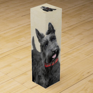 Scottish Terrier Painting - Cute Original Dog Art Wine Box