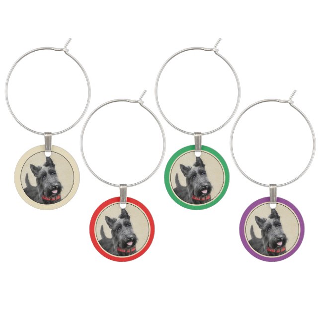 Scottish Terrier Painting - Cute Original Dog Art Wine Charm (Staggered)