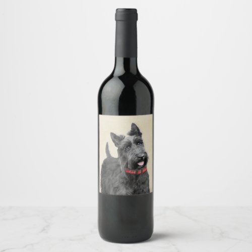 Scottish Terrier Painting _ Cute Original Dog Art Wine Label