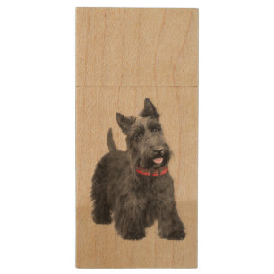 Scottish Terrier Painting - Cute Original Dog Art Wood Flash Drive