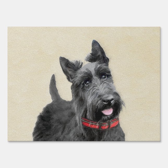 Scottish Terrier Painting - Cute Original Dog Art Yard Sign (Back)
