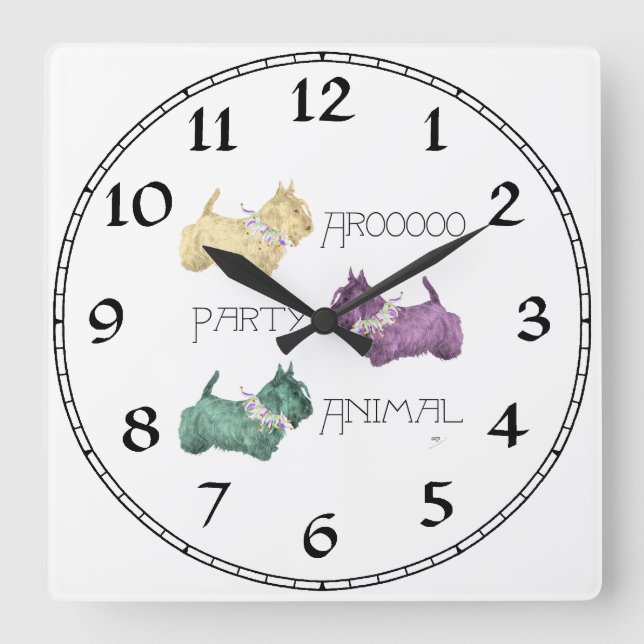 Scottish Terrier Party Animals Square Wall Clock (Front)