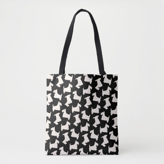 Scottish Terrier Pattern Cream and Black Tote Bag (Front)