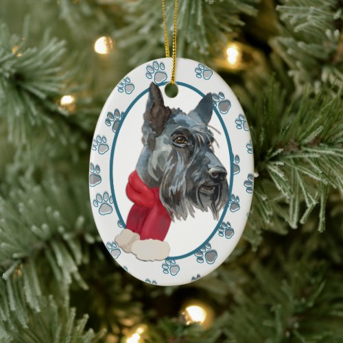 Scottish Terrier Paw Print Border Ceramic Ornament