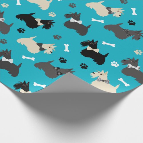 Scottish Terrier Paws and Bones Blue Wrapping Paper