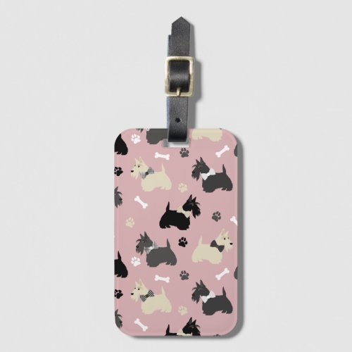 Scottish Terrier Paws and Bones Pink Luggage Tag