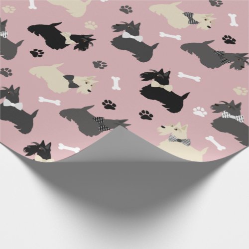 Scottish Terrier Paws and Bones Pink Wrapping Paper