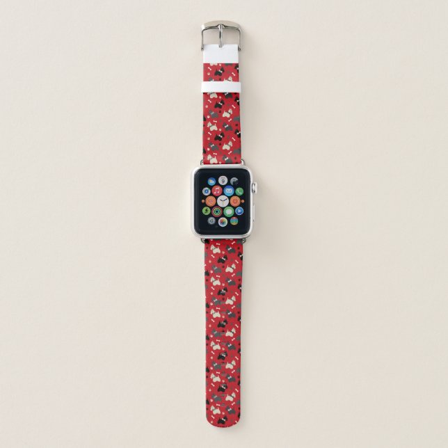Scottish Terrier Paws and Bones Red Apple Watch Band (Front)