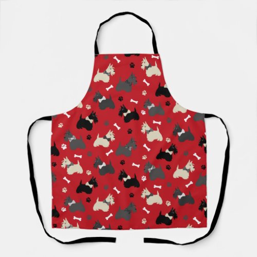 Scottish Terrier Paws and Bones Red Apron