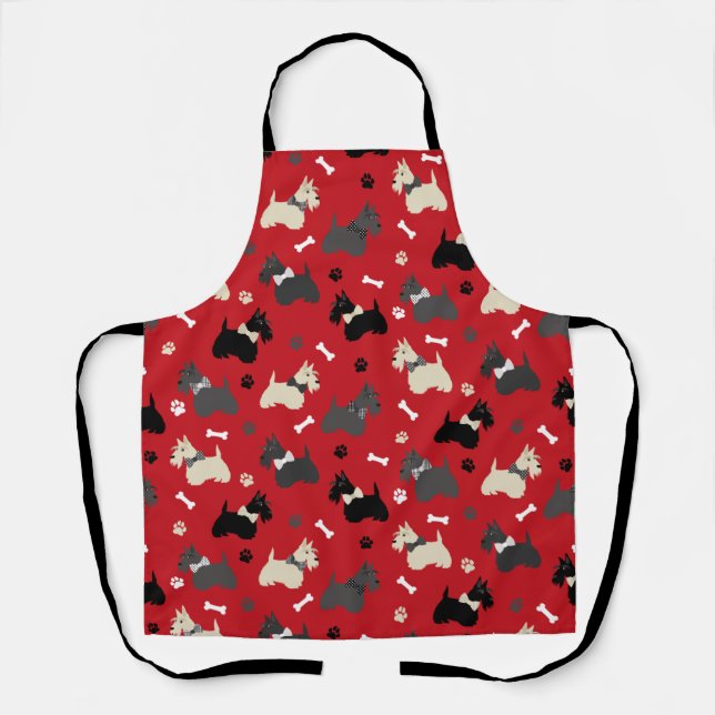 Scottish Terrier Paws and Bones Red Apron (Front)