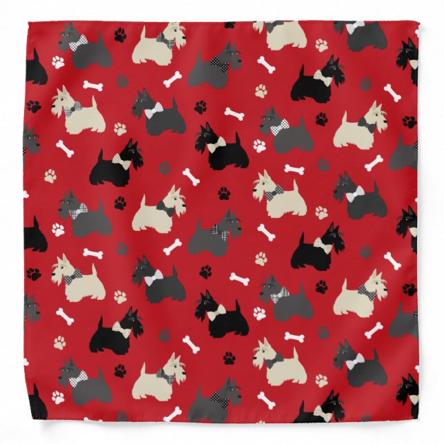 Scottish Terrier Paws and Bones Red Bandana (Front)