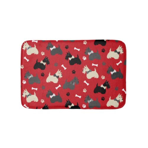 Scottish Terrier Paws and Bones Red Bath Mat