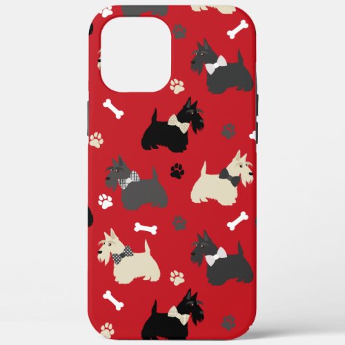 Scottish Terrier Paws and Bones Red iPhone 12 Pro Max Case