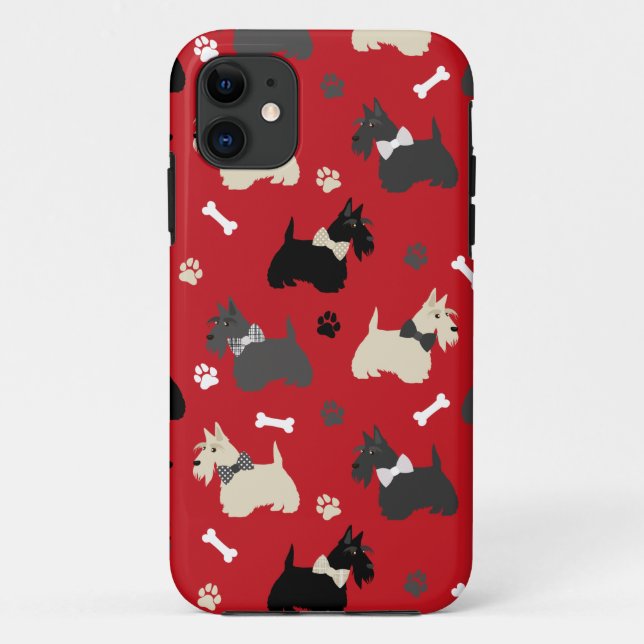 Scottish Terrier Paws and Bones Red Case-Mate iPhone Case (Back)