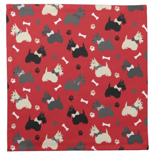 Scottish Terrier Paws and Bones Red Cloth Napkin