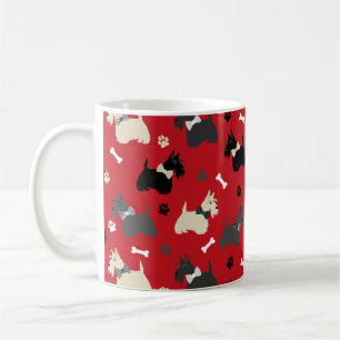 Scottish Terrier Paws and Bones Red Coffee Mug