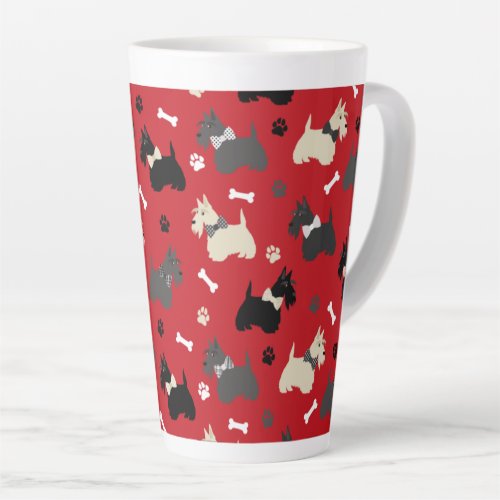 Scottish Terrier Paws and Bones Red Latte Mug