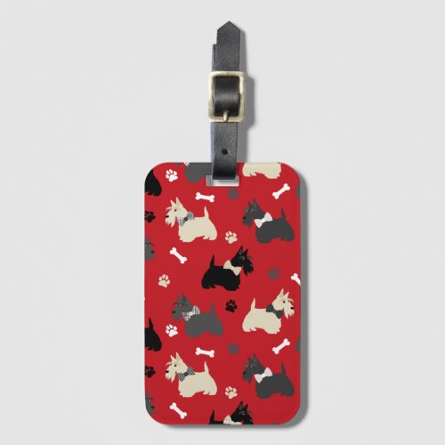 Scottish Terrier Paws and Bones Red Luggage Tag