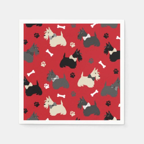 Scottish Terrier Paws and Bones Red Napkins