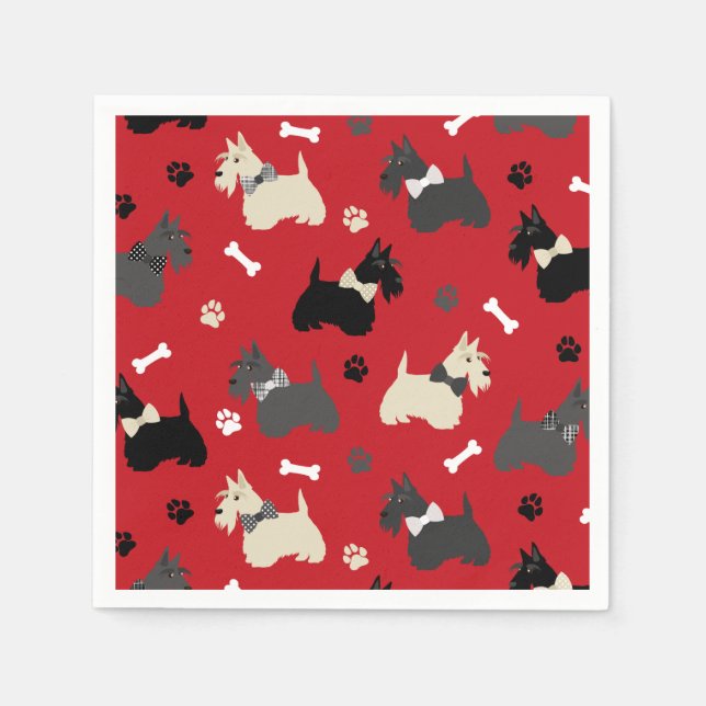 Scottish Terrier Paws and Bones Red Napkins (Front)