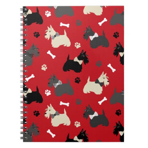 Scottish Terrier Paws and Bones Red Notebook